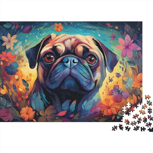 Puzzle, farbenfrohes psychedelisches Gemälde eines Mopses, 1000-teiliges Puzzle für Erwachsene, Holzpuzzle für Erwachsene und Kinder ab 12 Jahren, Spielzeug, Denkspiel, 50 x 75 cm von LiJianXXL