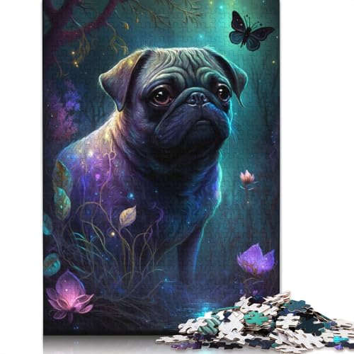 Puzzle 1000 Teile, Mops, Blume, Galaxie, Feuer, Wasser, Puzzle für Erwachsene, Holzpuzzle, anspruchsvolles Spiel (Größe 75 * 50 cm) von LiJianXXL