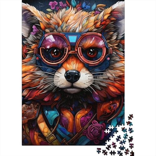 Puzzle 1000 Teile, Psychedelisches Tier, Waschbär, quadratisches Puzzle für Kinder, Erwachsene und Kinder, Holzpuzzle, Familienpuzzle, Spielgröße: 75 x 50 cm von LiJianXXL