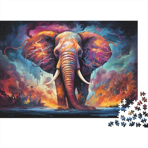 Puzzle 1000 Teile, farbenfrohes Kunst-Elefanten-Tierpuzzle, Holzpuzzle, tolles Geschenk für Erwachsene, 50 x 75 cm von LiJianXXL