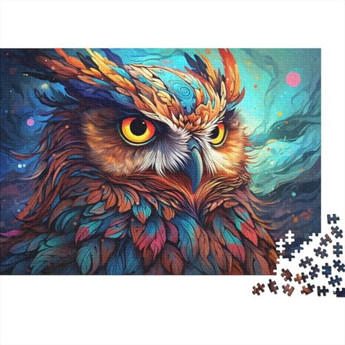 Puzzle 1000 Teile, farbenfrohes psychedelisches Eulen-Puzzle, Holzpuzzle, tolles Geschenk für Erwachsene, 50 x 75 cm von LiJianXXL