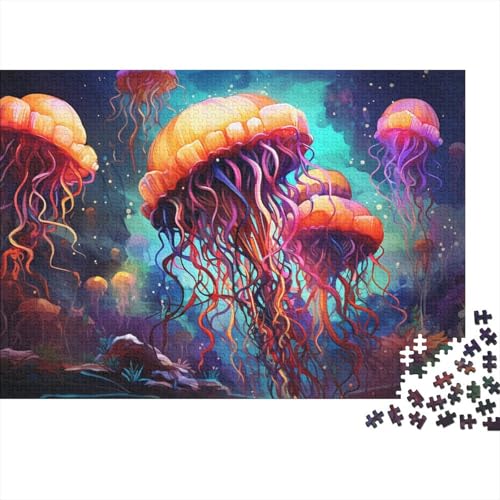 Puzzle 1000 Teile Puzzle für Erwachsene und Kinder, Psychedelisches farbiges Quallen-Puzzle für Erwachsene, Holzpuzzle, Lernspiel für Erwachsene und Kinder, 50 x 75 cm von LiJianXXL