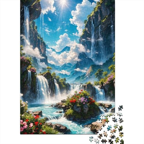 Puzzle 1000 Teile für Erwachsene, Berg- und Wasserfälle, quadratisches Puzzle für Erwachsene und Kinder, Holzpuzzle, Erwachsene und Kinder, Größe: 75 x 50 cm von LiJianXXL