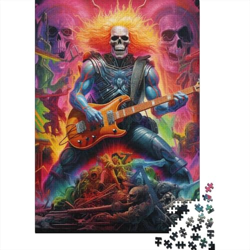 Puzzle 1000 Teile für Erwachsene, Gitarren-Totenkopf-Puzzle, Puzzle für Erwachsene, Holzpuzzle, tolles Geschenk für Erwachsene (Größe 75 x 50 cm) von LiJianXXL