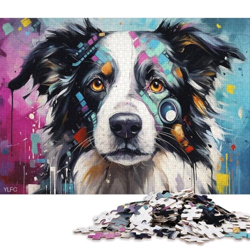 Puzzle 1000 Teile für Erwachsene, Roboter, bunter Border Collie, Puzzle für Erwachsene und Kinder, Papppuzzle, tolles Geschenk für Erwachsene 38x26cm/1000 Teile von LiJianXXL