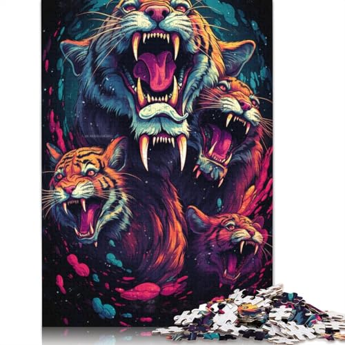 Puzzle 1000 Teile für Erwachsene, Wütender Tiger, Puzzle, Holzpuzzle für Erwachsene, anspruchsvolles Spiel, 75 x 50 cm von LiJianXXL