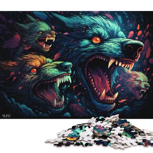 Puzzle 1000 Teile für Erwachsene, Wütender Wolf, Puzzle für Erwachsene, Kartonpuzzle, lustiges Geschenk 38x26cm/1000 Teile von LiJianXXL