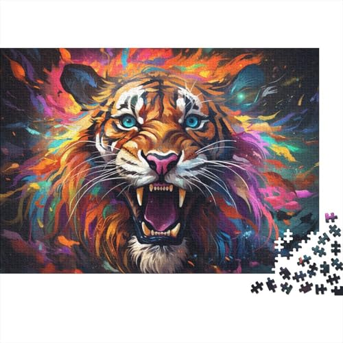 Puzzle 1000 Teile für Erwachsene, bunter Feuertiger, Puzzle für Erwachsene, Holzpuzzle, Heimdekorationspuzzle, 50 x 75 cm von LiJianXXL