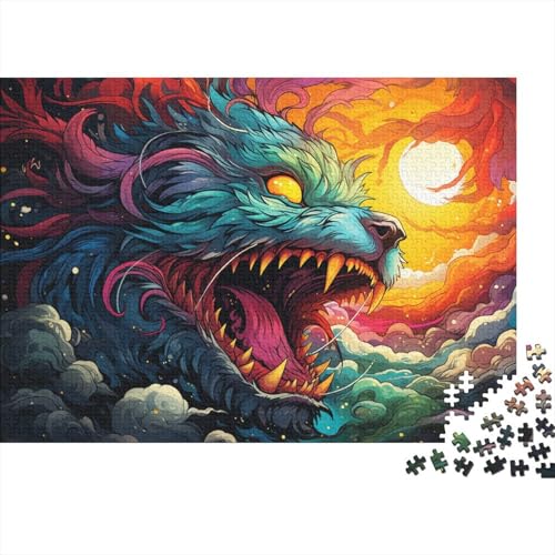 Puzzle 1000 Teile für Erwachsene, farbenfrohes psychedelisches Drachenfamilienpuzzle für Erwachsene, Holzpuzzle, Lernspiel, Herausforderungsspielzeug, 50 x 75 cm von LiJianXXL