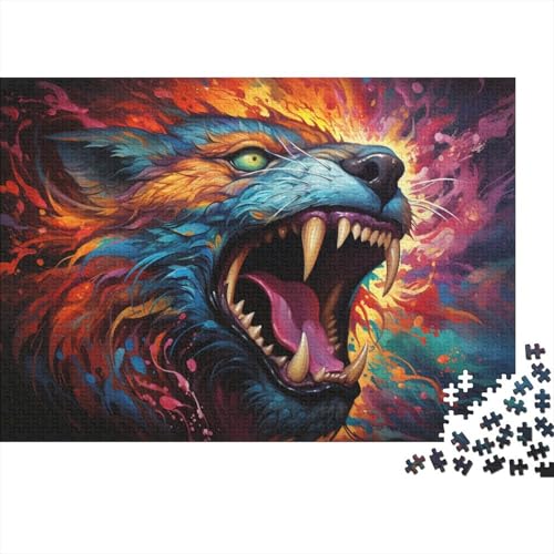 Puzzle 1000 Teile für Erwachsene, farbenfrohes psychedelisches Feuerwolf-Puzzle für Erwachsene, Holzpuzzle, Heimdekorationspuzzle, 50 x 75 cm von LiJianXXL