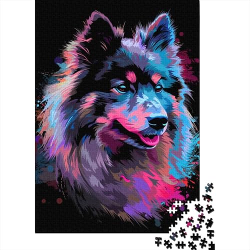 Puzzle 1000 Teile für Erwachsene, quadratisches Puzzle mit Keeshond-Hundekunst für Erwachsene und Kinder, Holzpuzzle, Erwachsene und Kinder, Größe: 75 x 50 cm von LiJianXXL