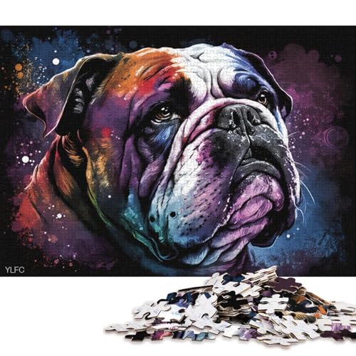 Puzzle 1000 Teile für Erwachsene und Kinder, buntes Bulldoggen-Puzzle für Erwachsene, Kartonpuzzle, Lernspiel, Herausforderungsspielzeug (Größe 38 * 26 cm) von LiJianXXL