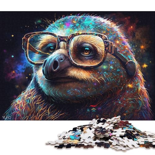 Puzzle 1000 Teile für Erwachsene und Kinder, buntes Faultier mit Brille, Puzzle für Erwachsene, Kartonpuzzle, Lernspiel, Herausforderungsspielzeug (Größe 38 * 26 cm) von LiJianXXL