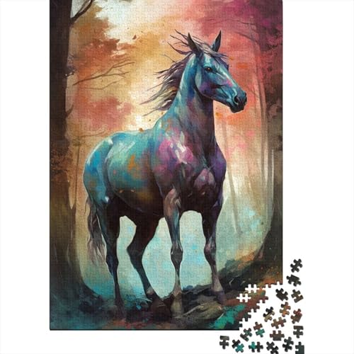 Puzzle Aquarell-Pferd, 1000 Teile, Puzzlespiel, Holzpuzzle für Erwachsene und Kinder ab 12 Jahren, tolles Geschenk für Erwachsene (Größe 75 x 50 cm) von LiJianXXL