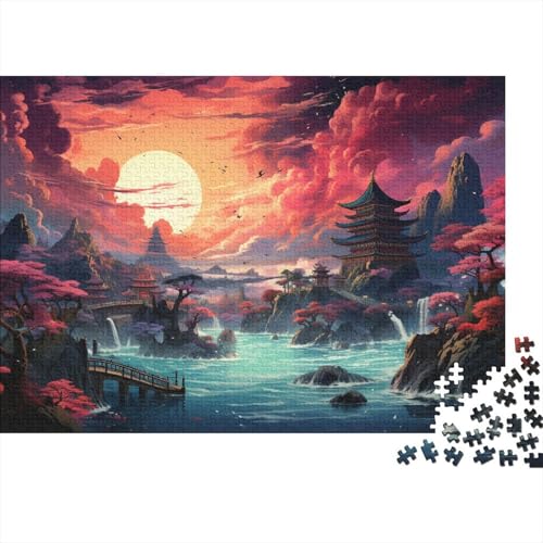 Puzzle Bunte psychedelische asiatische Landschaft, 1000-teiliges Puzzle für Erwachsene, Holzpuzzle für Erwachsene und Kinder ab 12 Jahren, Spielzeug, Denkspiel, 50 x 75 cm von LiJianXXL