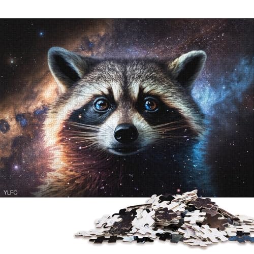 Puzzle Cosmic Galaxy Raccoon 1000 Teile Holzpuzzle für Erwachsene und die ganze Familie Tolles Geschenk für Erwachsene (Größe 75 * 50 cm) von LiJianXXL