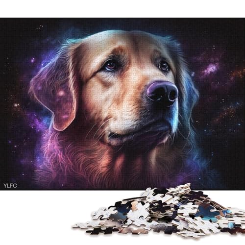 Puzzle Cosmic Golden Retriever, 1000-teiliges Puzzle, Holzpuzzle für Erwachsene und die Familie, tolles Geschenk für Erwachsene (Größe 75 * 50 cm) von LiJianXXL