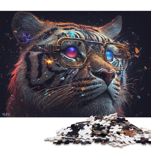 Puzzle-Geschenk, Tiger mit Brille, 1000-teiliges Puzzle aus Karton für Erwachsene und Kinder ab 12 Jahren, Denksport-Puzzle für Erwachsene (Größe 38 * 26 cm) von LiJianXXL