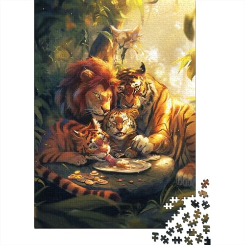 Puzzle Löwe und Tigerfamilie, 1000-teiliges Puzzlespiel, Holzpuzzle für Jugendliche und Kinder, tolles Geschenk für Erwachsene (Größe 75 x 50 cm) von LiJianXXL