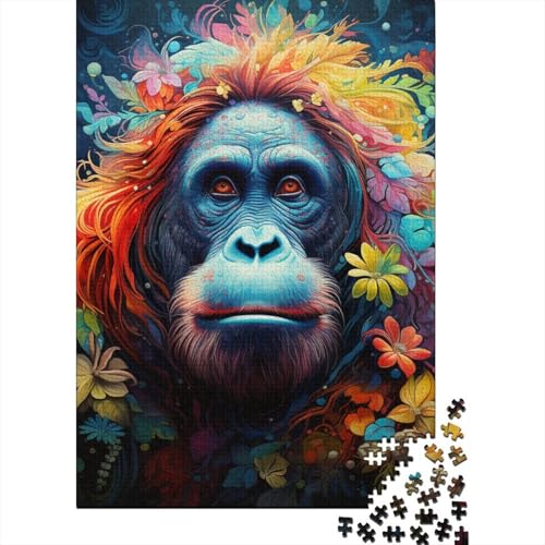 Puzzle Psychedelischer Orang-Utan im Dschungel, Puzzle für Erwachsene, 1000 Teile, Holzpuzzle, geeignet für Erwachsene und Kinder über 12 Jahre, Puzzle für Erwachsene, Geschenke (Größe 75 x 50 cm) von LiJianXXL