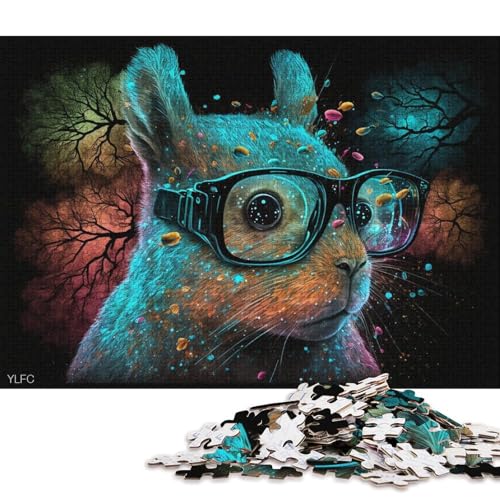 Puzzle für Erwachsene, 1000 Puzzle-Spielzeug, buntes Eichhörnchen mit Brille, Puzzle für Erwachsene, Papppuzzle, anspruchsvoll, Aber lustig und humorvoll (Größe 38 * 26 cm) von LiJianXXL