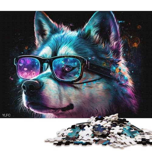 Puzzle für Erwachsene, 1000 Puzzle-Spielzeuge, Husky mit Brille, Puzzle für Erwachsene, Papppuzzle, anspruchsvoll, Aber unterhaltsam und humorvoll (Größe 38 * 26 cm) von LiJianXXL