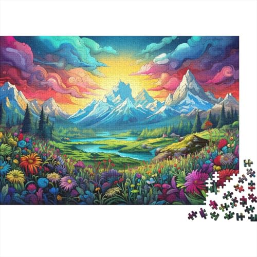 Puzzle für Erwachsene, 1000 Teile, Bunte Blumen und Berge, Puzzle für Erwachsene, Holzpuzzle, Lernspiele, Heimdekorationspuzzle. 50 x 75 cm von LiJianXXL