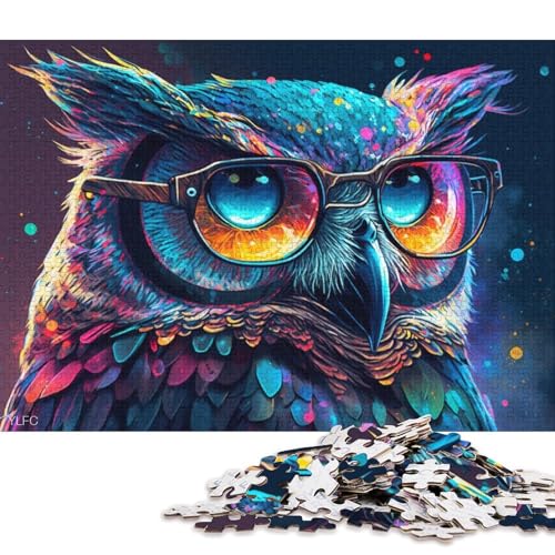 Puzzle für Erwachsene, 1000 Teile, Bunte Eule mit Brille, Puzzle für Erwachsene, Papppuzzle, tolle Geschenke zu Weihnachten (Größe 38 * 26 cm) von LiJianXXL