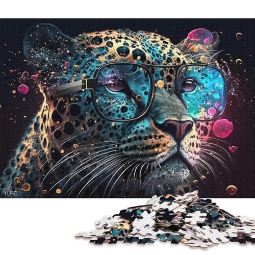 Puzzle für Erwachsene, 1000 Teile, Bunter Leopard mit Brille, Puzzle für Erwachsene, Holzpuzzle, tolle Geschenke zu Weihnachten (Größe 75 * 50 cm) von LiJianXXL