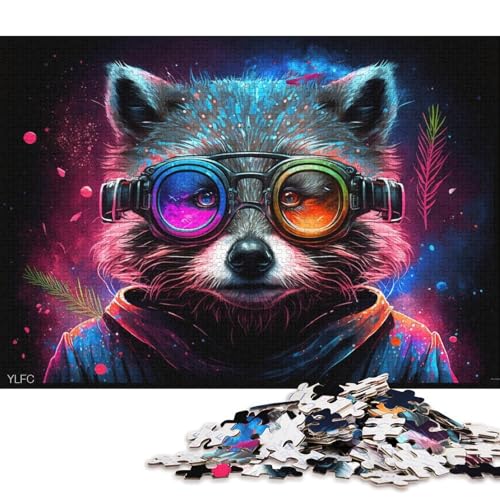 Puzzle für Erwachsene, 1000 Teile, Bunter Waschbär mit Brille, Puzzle für Kinder, Kartonpuzzle, schwierig und herausfordernd (Größe 38 * 26 cm) von LiJianXXL