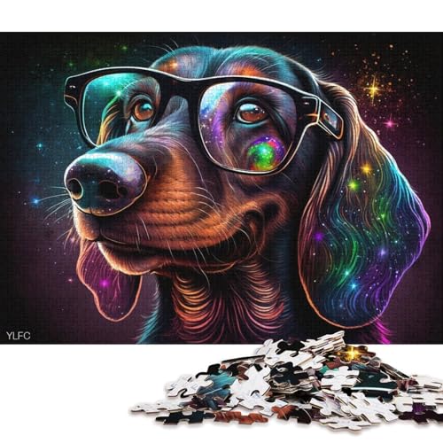 Puzzle für Erwachsene, 1000 Teile, Galaxie-Dackel mit Brille, für Erwachsene und Kinder, Holzpuzzle, tolles Geschenk für Erwachsene (Größe 75 * 50 cm) von LiJianXXL