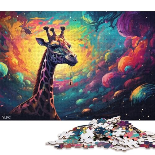 Puzzle für Erwachsene, 1000 Teile, Giraffe im Weltraum, Puzzle für Erwachsene, Holzpuzzle, Lernspiel, Herausforderungsspielzeug 75x50cm/1000 Teile von LiJianXXL