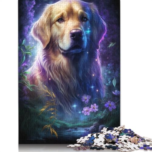 Puzzle für Erwachsene, 1000 Teile, Golden Retriever, Blumen-Galaxie, Puzzle für Erwachsene, Kartonpuzzle, Familienspiele (Größe 38 * 26 cm) von LiJianXXL