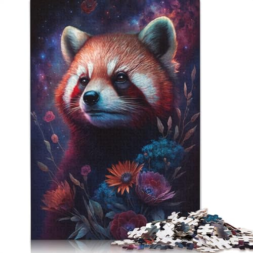 Puzzle für Erwachsene, 1000 Teile, Roter Panda und Blumen, Puzzle für Erwachsene, Papppuzzle, anspruchsvoll, Aber unterhaltsam und humorvoll (Größe 38 * 26 cm) von LiJianXXL