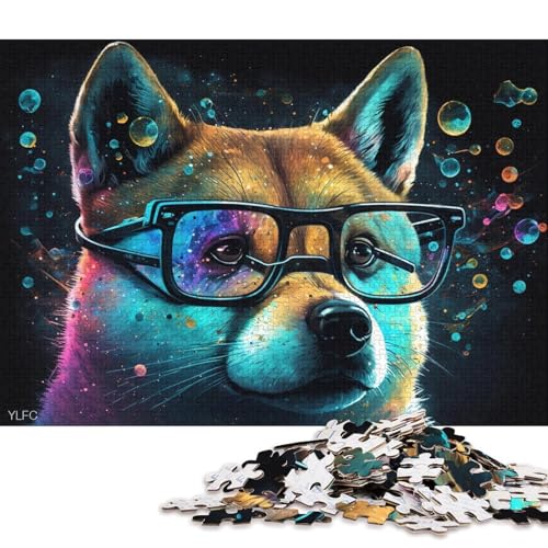 Puzzle für Erwachsene, 1000 Teile, Shiba Inu mit Brille, Puzzle für Erwachsene, Papppuzzle, tolle Geschenke zu Weihnachten (Größe 38 * 26 cm) von LiJianXXL