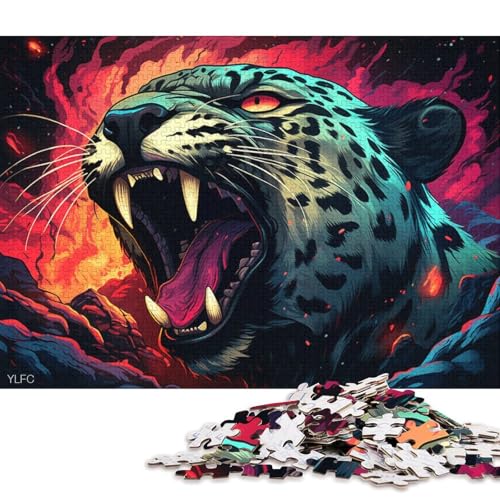 Puzzle für Erwachsene, 1000 Teile, Wütender Leopard, Puzzle für Erwachsene, Puzzle aus Pappe, Lernspielzeug, Familienspiele 38x26cm/1000 Teile von LiJianXXL