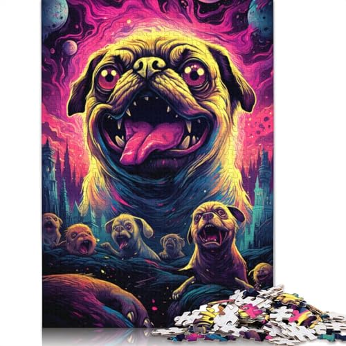 Puzzle für Erwachsene, 1000 Teile, Wütender Mops, Puzzle für Erwachsene und Kinder, Holzpuzzle, Spielzeug, Denkspiel, 75 x 50 cm von LiJianXXL