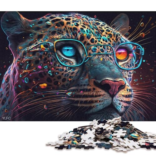 Puzzle für Erwachsene, 1000 Teile, bunter Leopard mit Brille, Puzzle für Erwachsene, Holzpuzzle, Puzzle für Erwachsene, Geschenke (Größe 75 * 50 cm) von LiJianXXL