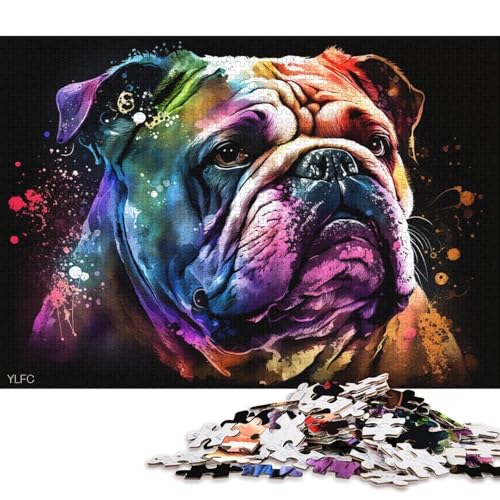 Puzzle für Erwachsene, 1000 Teile, farbenfrohes Bulldoggen-Puzzle, Kartonpuzzle, Familiendekoration (Größe 38 * 26 cm) von LiJianXXL