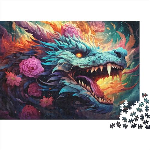 Puzzle für Erwachsene, 1000 Teile, farbenfrohes psychedelisches chinesisches Drachen-Puzzle für Holzpuzzle, Heimdekoration, Puzzle, 50 x 75 cm von LiJianXXL