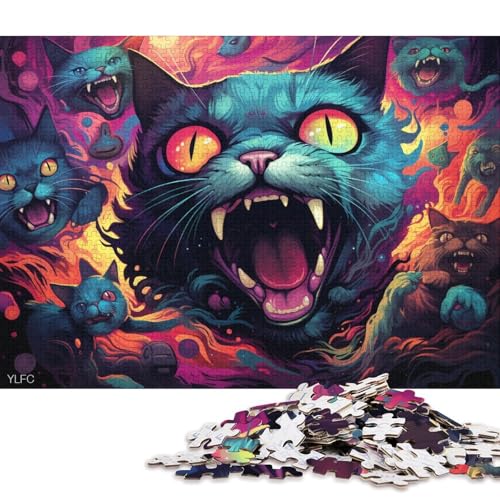 Puzzle für Erwachsene, 1000-teiliges Kunst-Puzzle Seltsame Katze für Erwachsene, Kartonpuzzle, Lernspiel, Herausforderungsspielzeug 38x26cm/1000 Teile von LiJianXXL