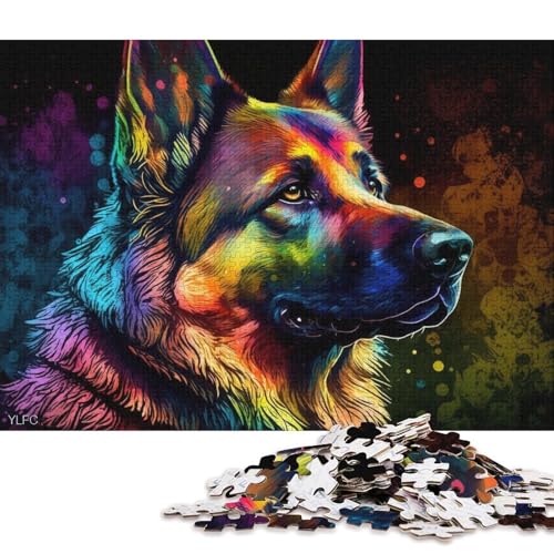 Puzzle für Erwachsene, Bunter Deutscher Schäferhund, 1000 Teile, Puzzle für Erwachsene, Geschenke, Holzpuzzle für Kinder ab 12 Jahren, Lernspiel, Herausforderungsspielzeug (Größe 75 * 50 cm) von LiJianXXL