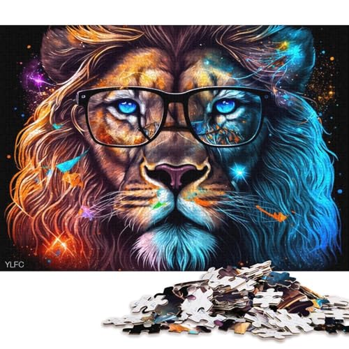 Puzzle für Erwachsene, Bunter Löwe mit Brille, 1000-teiliges Puzzle, Holzpuzzle, geeignet für Erwachsene und Kinder ab 12 Jahren, tolles Geschenk für Erwachsene (Größe 75 * 50 cm) von LiJianXXL