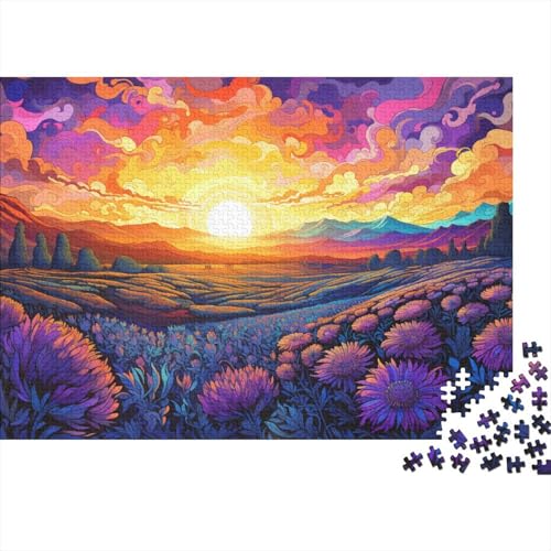 Puzzle für Erwachsene, Bunter Psychedelischer Sonnenuntergang über Lavendel, 1000-teiliges Puzzle, Holzpuzzle für Erwachsene und Jugendliche ab 12 Jahren, Lernspiel, 50 x 75 cm von LiJianXXL