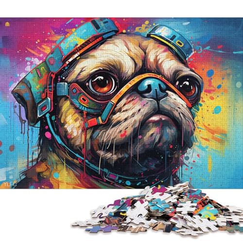 Puzzle für Erwachsene, Bunter Roboter-Mops, 1000-teiliges Puzzle, Holzpuzzle, Puzzles für 12-Jährige, Spielzeug-Wanddekoration 75x50cm/1000 Teile von LiJianXXL