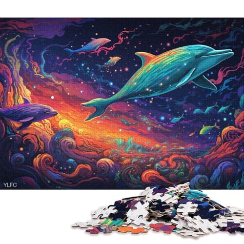 Puzzle für Erwachsene, Delfine im Weltraum, 1000-teiliges Puzzle, Holzpuzzle, Puzzles für 12-Jährige, Spielzeug-Wanddekoration 75x50cm/1000 Teile von LiJianXXL