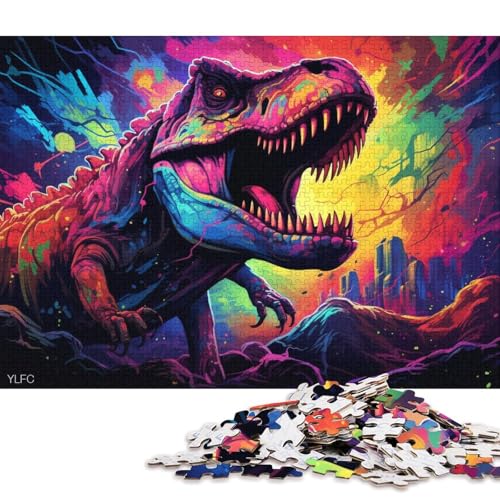 Puzzle für Erwachsene, Dinosaurier im Weltraum, 1000-teiliges Puzzle, Kartonpuzzle für Erwachsene und Kinder ab 12 Jahren, entspannendes, geistiges Lernspielzeug 38x26cm/1000 Teile von LiJianXXL