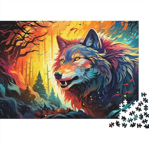 Puzzle für Erwachsene, Fantasie, bunter, wütender Wolf, 1000-teiliges Puzzle für Erwachsene, Holzpuzzle für Erwachsene und Kinder, Lernspielzeug, 50 x 75 cm von LiJianXXL