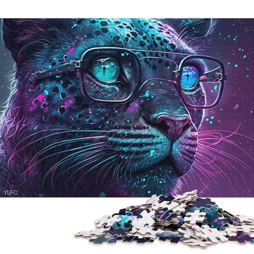 Puzzle für Erwachsene, Galaxie, schwarzer Leopard mit Brille, 1000 Teile, Puzzle für Erwachsene, Geschenke, Kartonpuzzle für Kinder ab 12 Jahren, Lernspiel, Herausforderungsspielzeug (Größe 38 *26 cm) von LiJianXXL