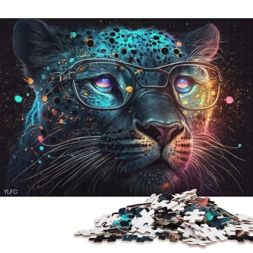 Puzzle für Erwachsene, Galaxie, schwarzer Leopard mit Brille, 1000-teiliges Puzzle, Kartonpuzzle für Erwachsene und Kinder ab 12 Jahren, pädagogische Herausforderung (Größe 38 * 26 cm) von LiJianXXL